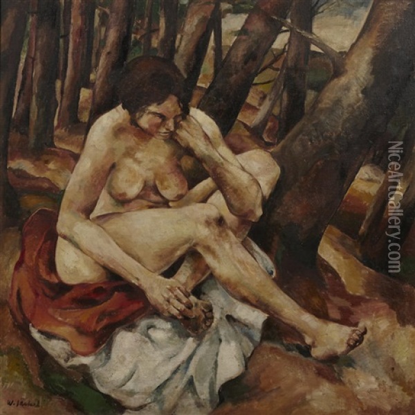 Sitzender Weiblicher Akt Oil Painting - Willi Jaeckel