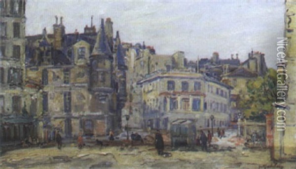 Les Travailleurs Pres De L'hotel De Sens A Paris Oil Painting - Gustave Madelain
