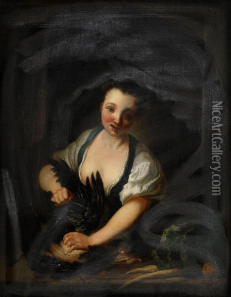Flicka Som Plockar Fagel Oil Painting - Jean-Baptiste Santerre
