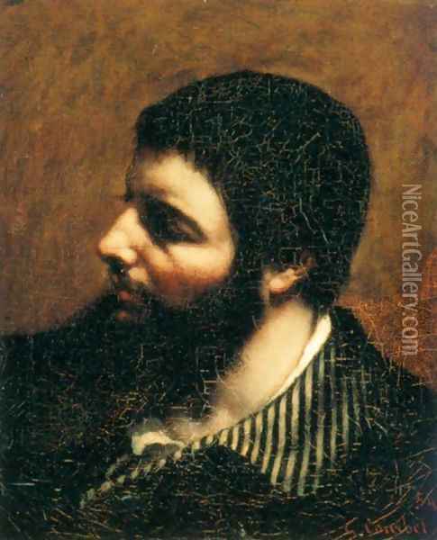 Self-Portrait with Striped Collar Oil Painting - Gustave Courbet
