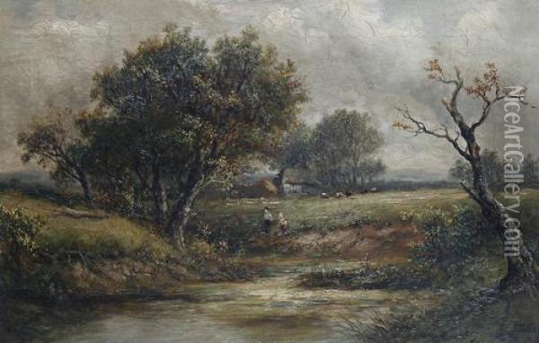 Figures By A Stream Oil Painting - Joseph Thors