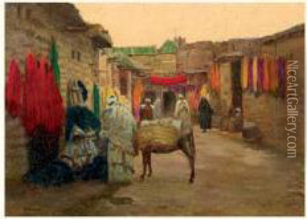 La Rue Des Teinturiers A Marrakech Oil Painting - Joseph-Felix Bouchor