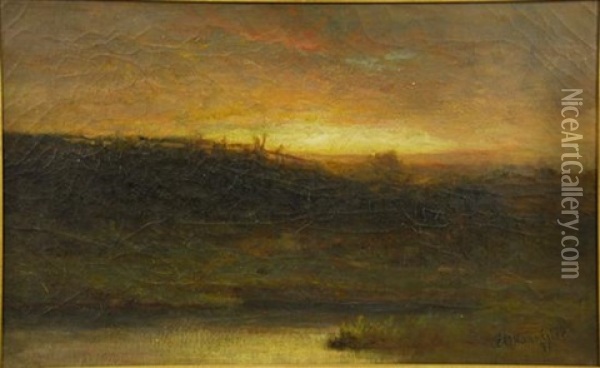 Sunset Over The Marsh Oil Painting - Edward Bannister
