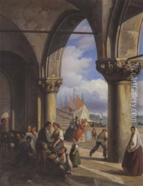 Gemuseverkaufer In Venedig Oil Painting - Giovanni Battista Della Libera