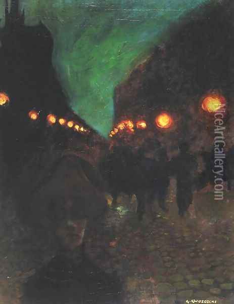 Evening Melancholy Oil Painting - Gustaw Gwozdecki