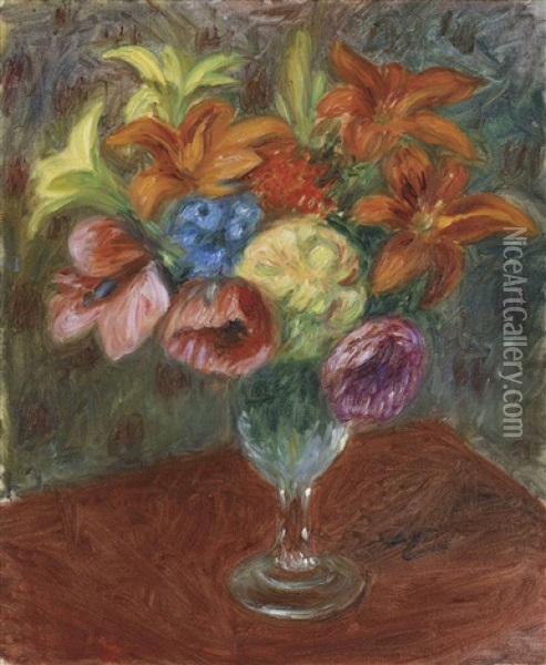Poppies, Lillies, & Blue Flower Oil Painting - William Glackens