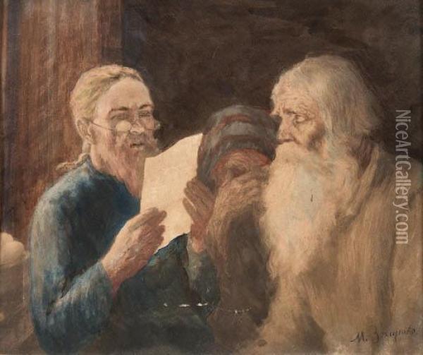 Letter From The Breadwinner Oil Painting - Mikhail Ivanovich Ignat'Ev
