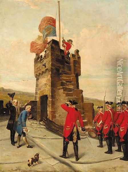 Raising a flag on a military battlement Oil Painting - John Cheltenham Wake