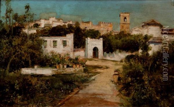 Jardin De La Huerta, Granada Oil Painting - Jose Lupianez y Carrasco