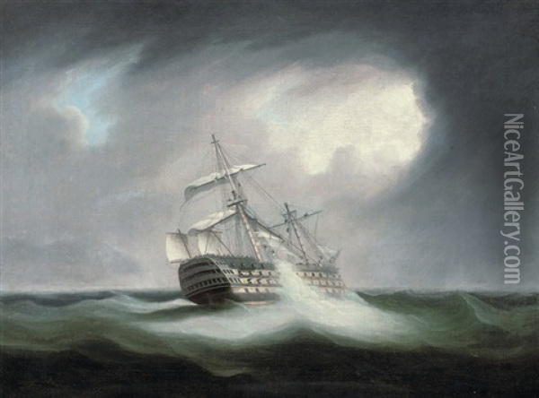 H.m.s. Victory After The Battle Of Trafalgar Oil Painting - Thomas Buttersworth