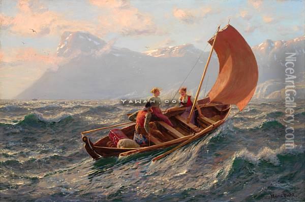 Frisk Seilas Olje Pa Lerret Oil Painting - Hans Dahl