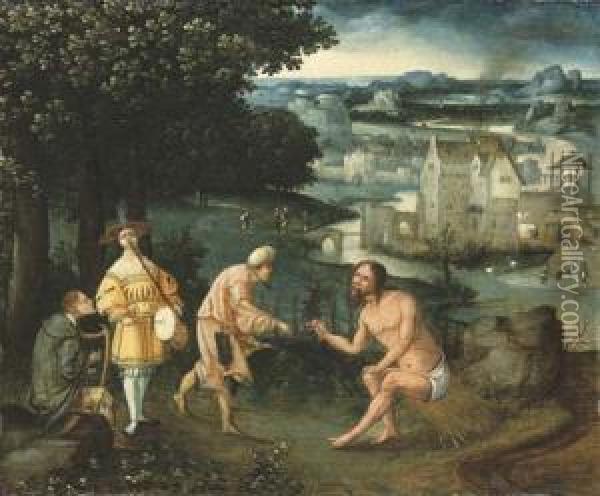 Job Listening To The Musicians Oil Painting - Cornelis Massys