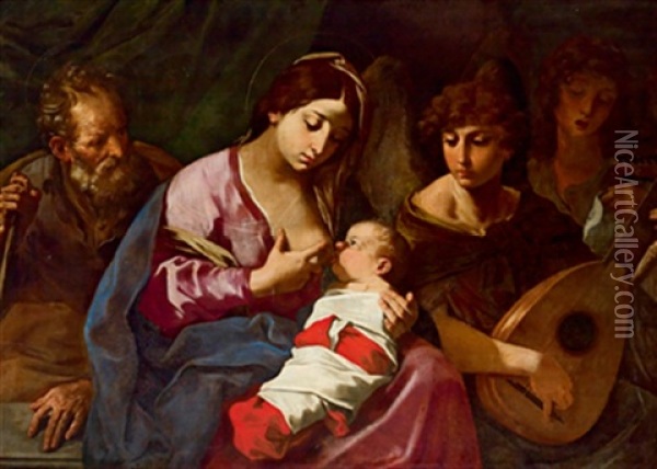 Die Heilige Familie Mit Zwei Musizierenden Engeln, La Sacra Famiglia Con Due Angeli Musicanti Oil Painting - Flaminio Torre
