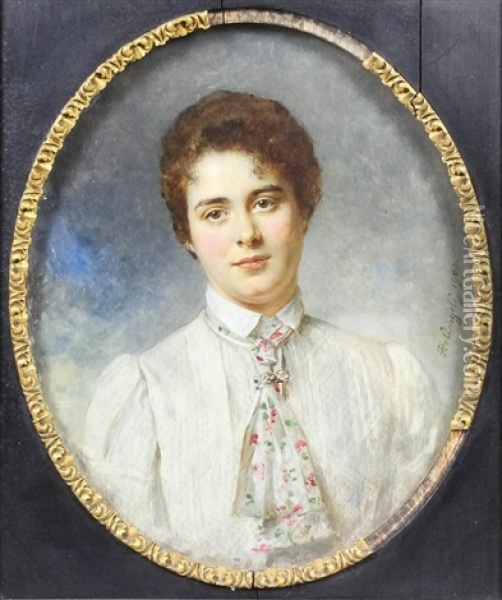 Shoulder Length Portrait Of An Aristocratic Lady Oil Painting - Heinrich von Angeli