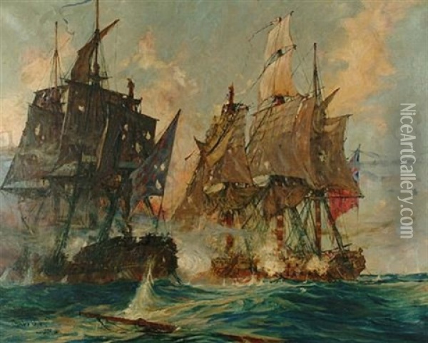 Naval Action Between The "bellpoule" And H.m.s. "arethusa" Oil Painting - Charles Edward Dixon