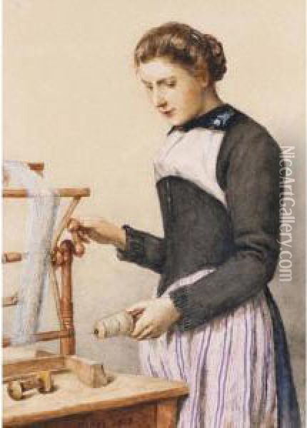Junge Frau Am Webstuhl Oil Painting - Albert Anker