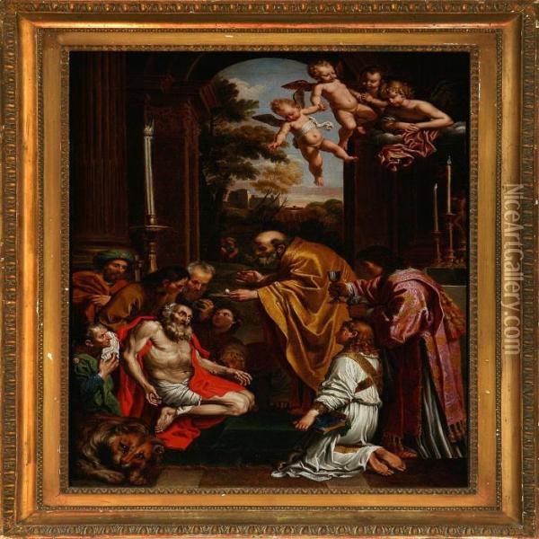 Last Communion Of St. Jerome Oil Painting - Domenico Zampieri (Domenichino)