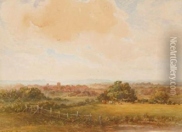 Landscape View Of Hailsham From Polegate Oil Painting - John Wilton Adcock