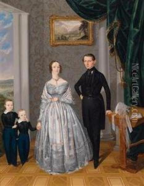 Familienbild Vor Weiter Landschaft Oil Painting - Alois Spulak
