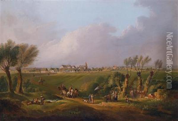 Scene Ofthe Marchfeld With Ebenthal In The Background Oil Painting - Conrad Buhlmayer