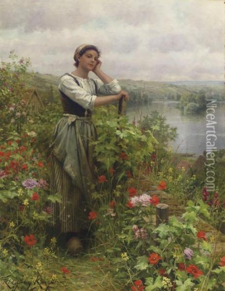 A Pensive Moment Oil Painting - Daniel Ridgway Knight