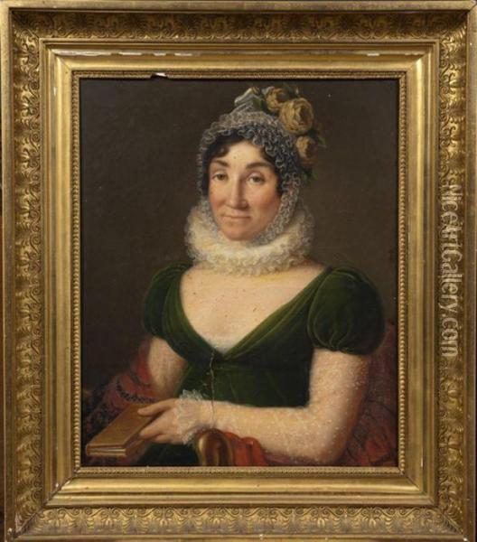 Portrait De Femme A La Robe Verte Oil Painting - Guillaume Desire J. Descamps