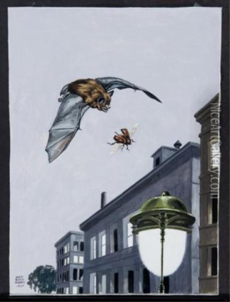 Bat Chasing After Fly On City Street Oil Painting - Jacob Bates Abbott