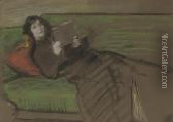 Girl On A Sofa Oil Painting - Samuel John Peploe