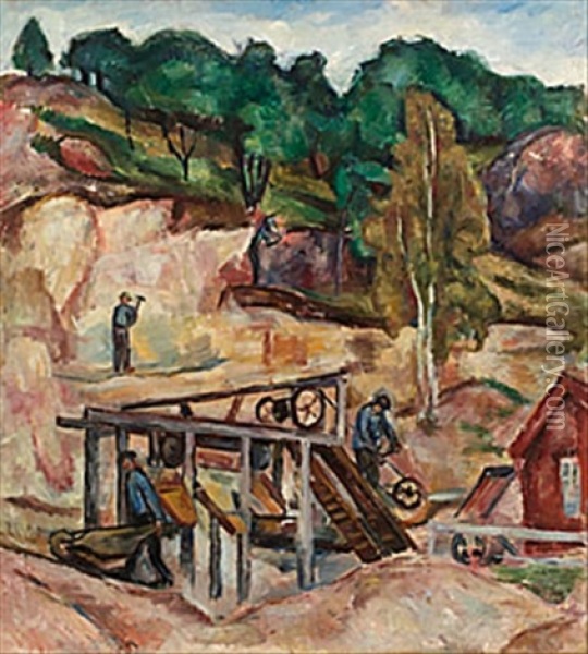 Stenbrottet I Kungalv Oil Painting - Goesta (Adrian G. Fabian) Sandels