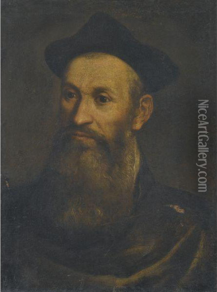 Portrait Of Daniele Barbaro, Head And Shoulders, Wearing A Blackhat Oil Painting - Paolo Veronese (Caliari)