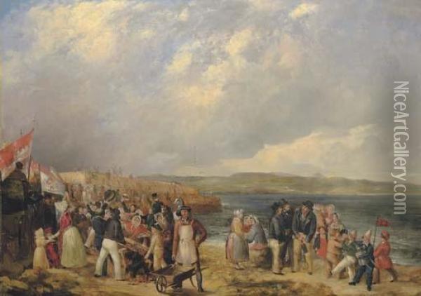 The Opening Of Granton Harbour, 
Edinburgh, 29 June 1838, With The Duke Of Buccleuch's Carriage Far Left Oil Painting - Joseph Mallord William Turner