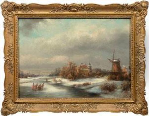 Hollandische Winterlandschaft Oil Painting - Ludwig Kergel
