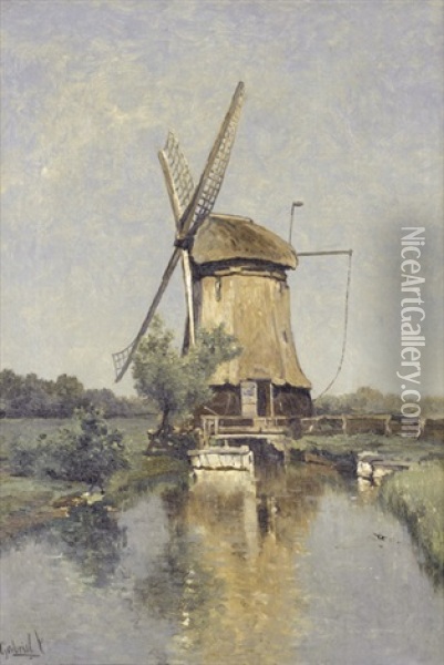 Windmuhle Bei Einem Kanal Oil Painting - Paul Joseph Constantin Gabriel