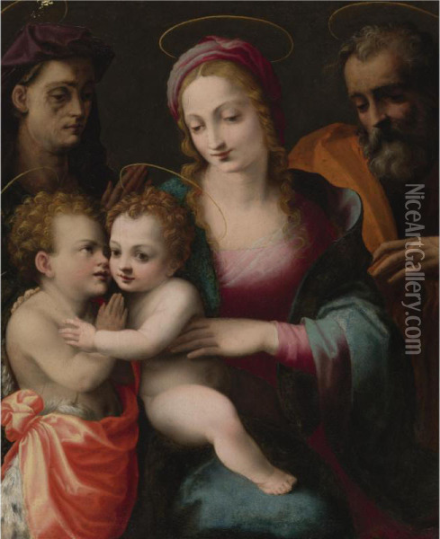 The Holy Family With The Young Saint John The Baptist And Saint Elizabeth Oil Painting - Francesco Brini Active Florence