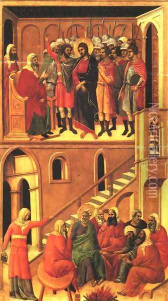 Christ before Annas and Peter Denying Jesus 1308-11 Oil Painting - Duccio Di Buoninsegna