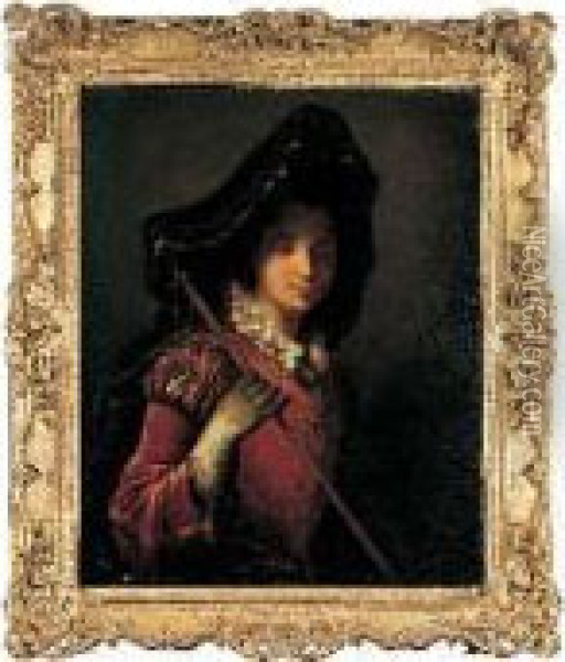 Portrait De Jeune Femme En Pelerine Oil Painting - Jean-Baptiste Santerre