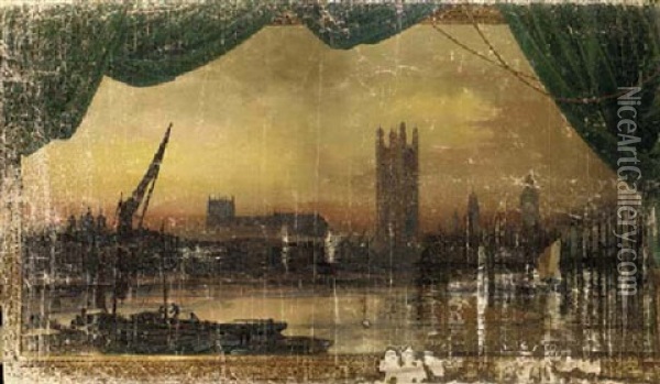The Palace Of Westminster From The Thames Oil Painting - Joseph Arthur Palliser Severn