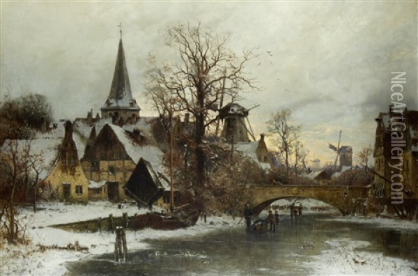 Canal Scene Under Snow Oil Painting - Paul Koken
