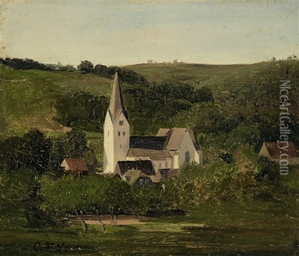 Landschaft Mit Kirche Oil Painting - Karl Friedrich Lessing