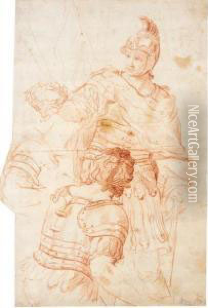 A Roman General Holding A Laurel Crown, And Two Separate Studies Of Another Soldier Oil Painting - Domenico Corvi
