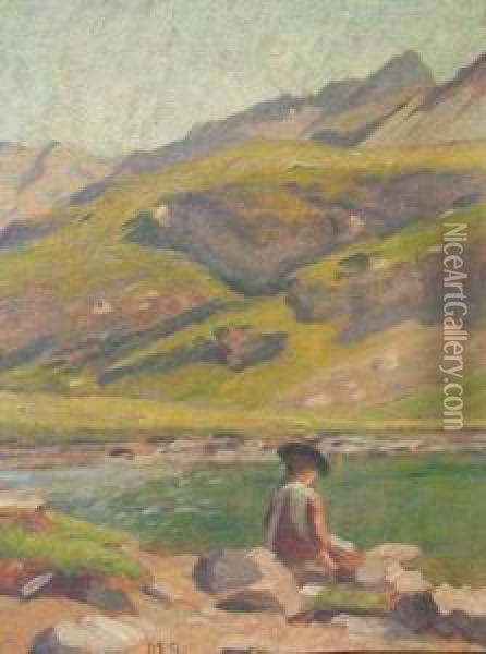 Femme Lisant Au Bord Du Lac Oil Painting - Marie Ravel