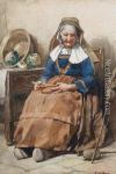 An Old Breton Woman Oil Painting - William Langley