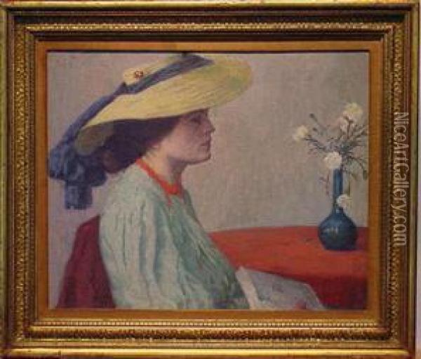 Portrait Of A Woman In Profile Oil Painting - Samuel Halpert