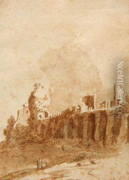 Travelers By Roman Ruins Oil Painting - Bartholomeus Breenbergh