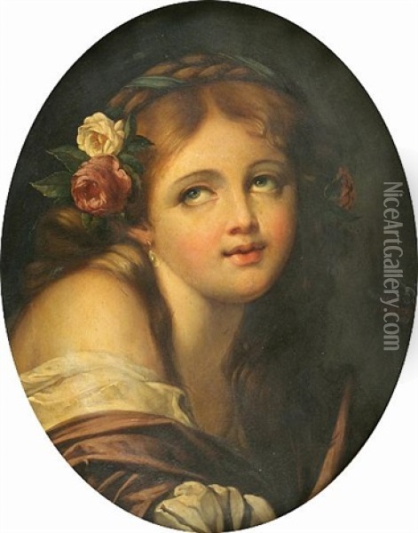 Young Beauties (2 Works) Oil Painting - Jean Baptiste Greuze
