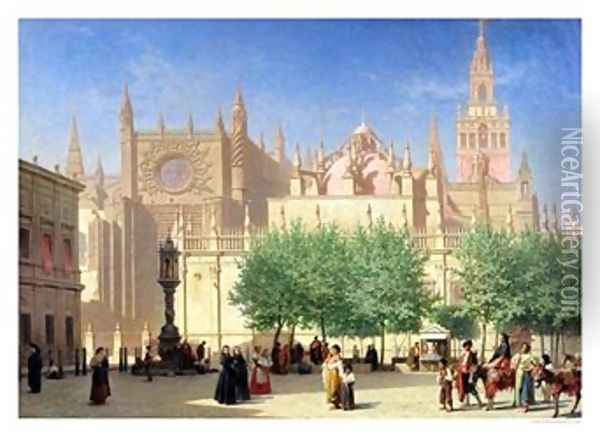 The Cathedral of Seville Oil Painting - Achille Zo