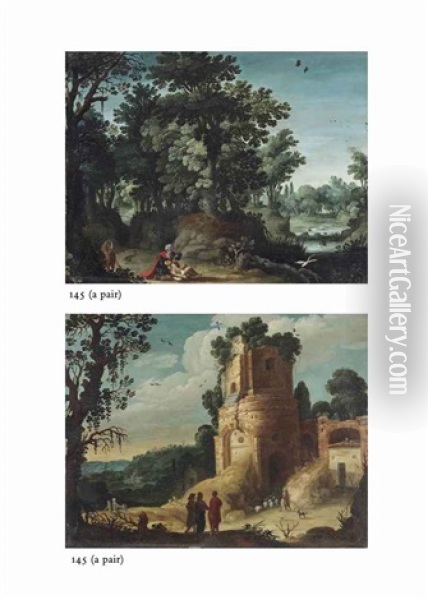 The Good Samaritan (+ The Road To Emmaus; Pair) Oil Painting - Paul Bril