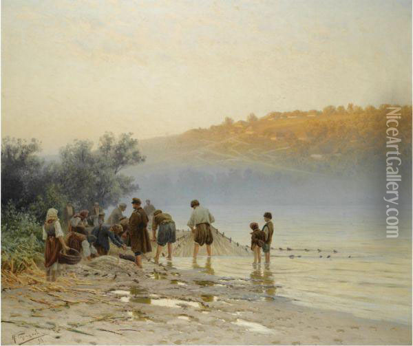 Early Morning Fishing Oil Painting - Nikolai Aleksandrovich Sergeev