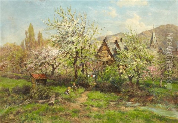 Spielende Kinder Im Obstgarten Oil Painting - Heinrich Hartung the Elder