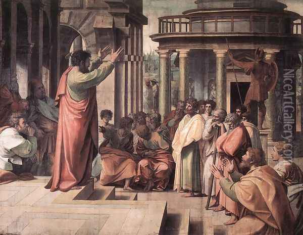 St Paul Preaching in Athens Oil Painting - Raffaelo Sanzio